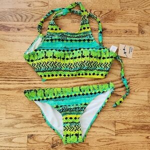 (M) NWT Marina West Vibrant Green Patterned Bikini Set Vacation Beach Swim Boat